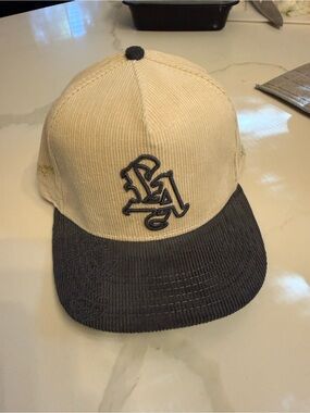 Beige and Black Corduroy Baseball Cap with Embroidered Logo